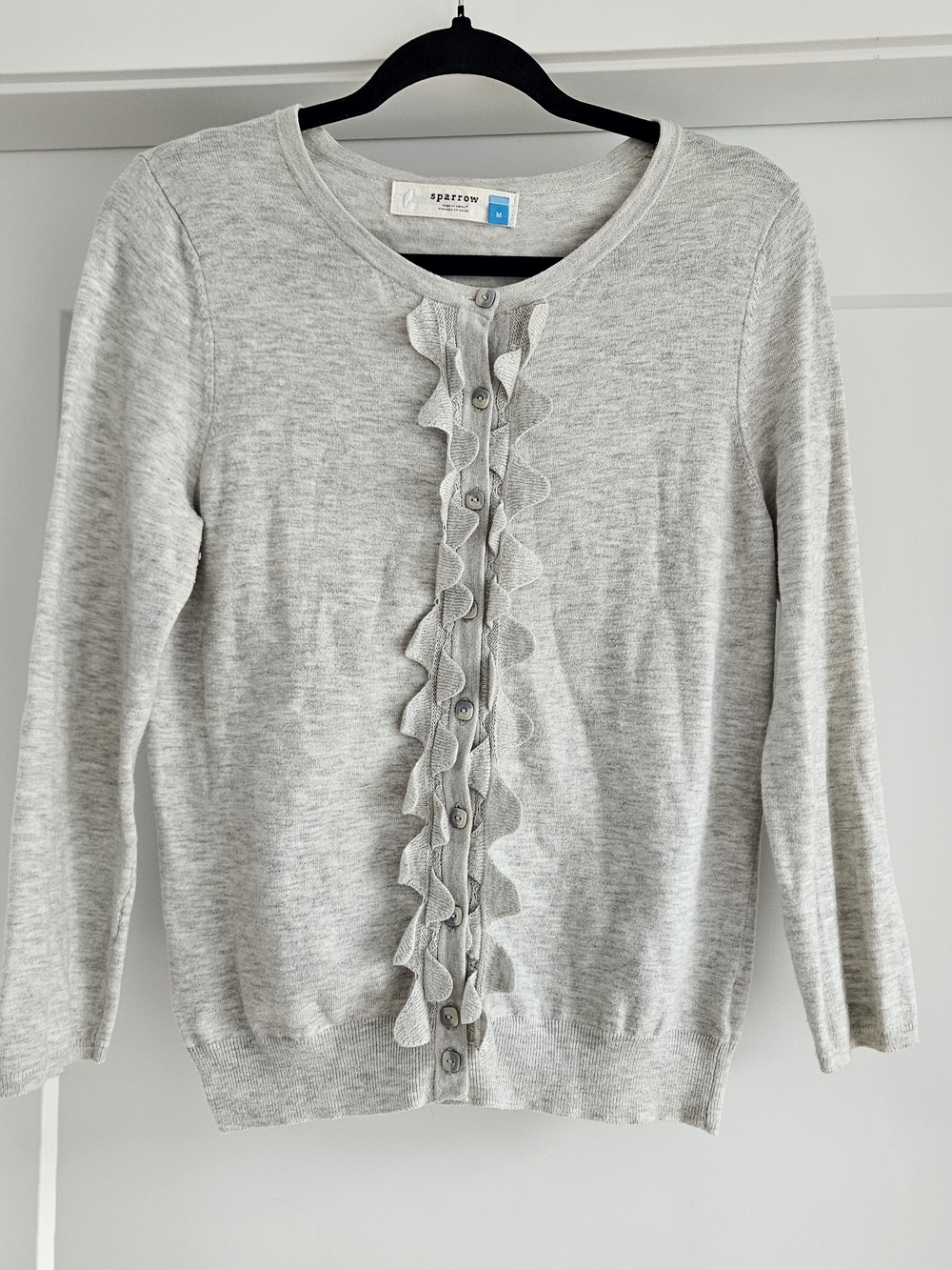 Anthropologie Sparrow light gray ruffle front cardigan Cashmere Blend Sz M